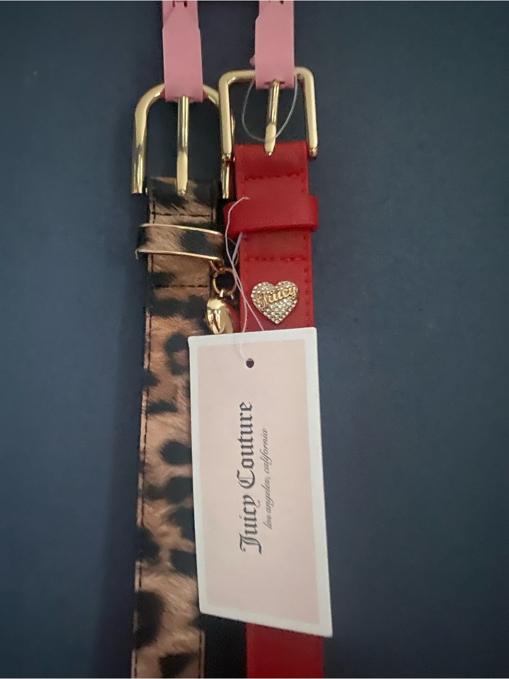 Juicy Couture 2-Pack Belt Set Leopard Print Red Rhinestone Heart NWT 43”
